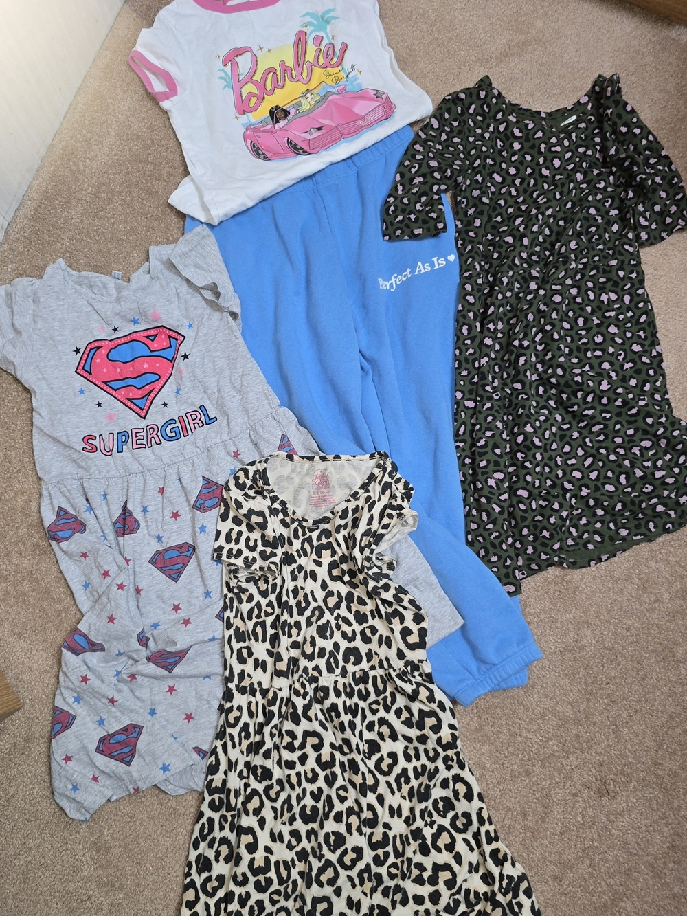Mixed Girls' Dresses and Pajamas Lot - Barbie, Supergirl & Leopard Prints